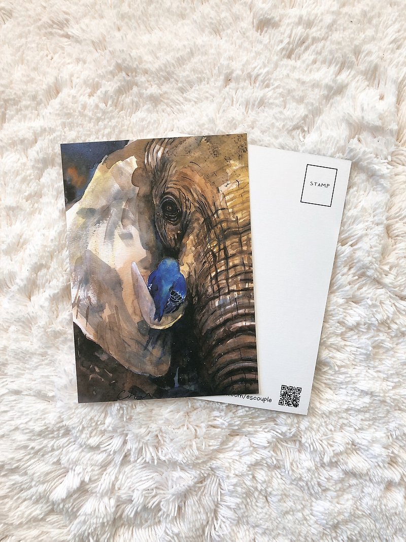 Animal Postcard Elephant and Bird - การ์ด/โปสการ์ด - กระดาษ หลากหลายสี