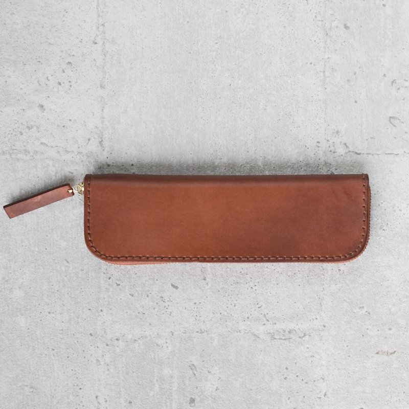 Brown classy cow hide Leather Pencil Case - Pencil Cases - Genuine Leather Brown