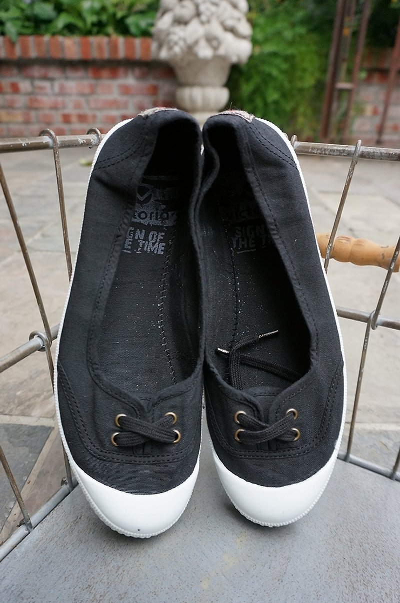 ビクトリアスペイン国立手作り靴-純粋な黒ネグロ（人形の靴） - スリッポン - コットン・麻 ブラック