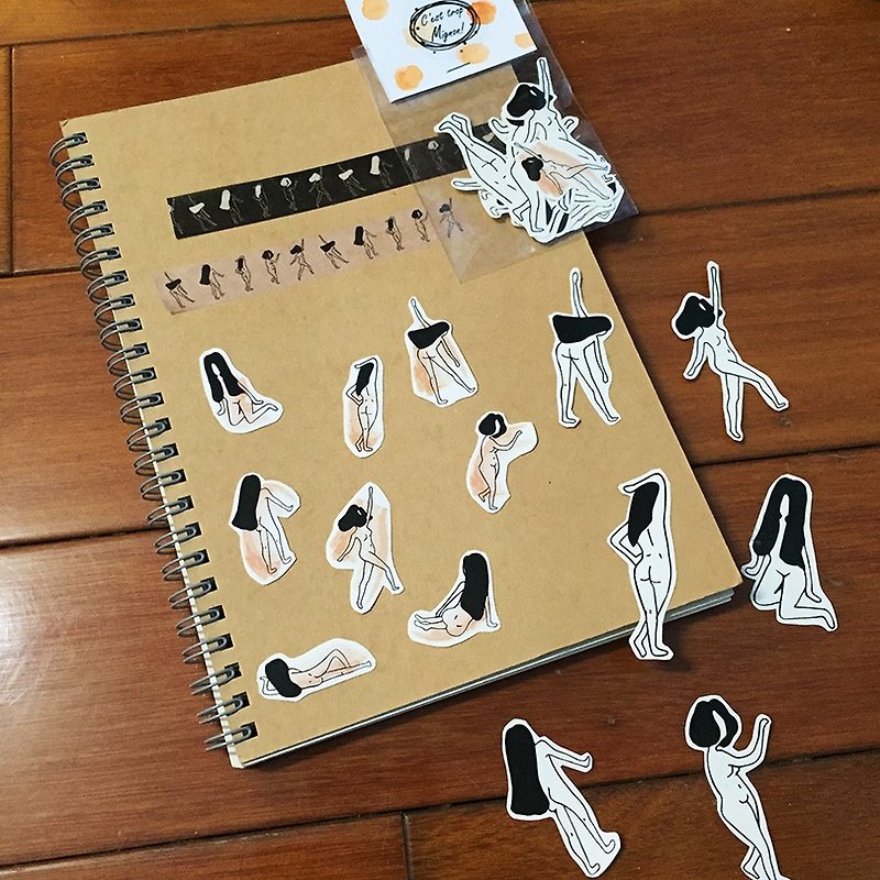C'est trop Mignon \\ painted nude girls naked girls stickers * - Stickers - Paper Orange