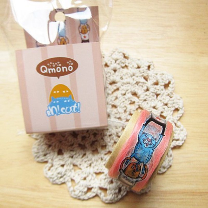 Qmono x [eh!cat!] Joint paper tape [Hand in hand (QMT-EH03)] * Lace - Washi Tape - Paper Orange