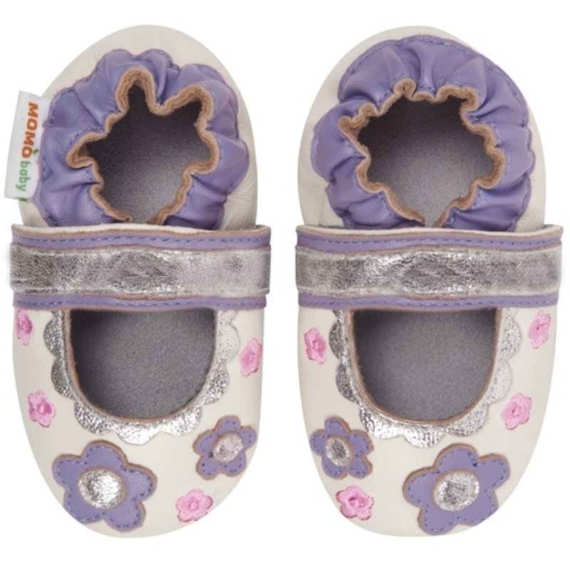 Momo Baby toddler shoes handmade leather Mary Jane -Flower Lace purple flowers - Kids' Shoes - Genuine Leather Purple
