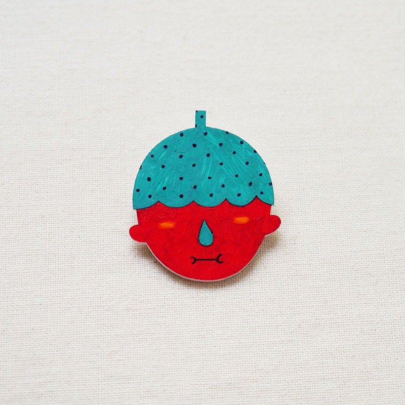 Axel The Strawberry Man with X-Ray Eyes - Handmade Shrink Plastic Brooch or Magnet - Wearable Art - Made to Order
