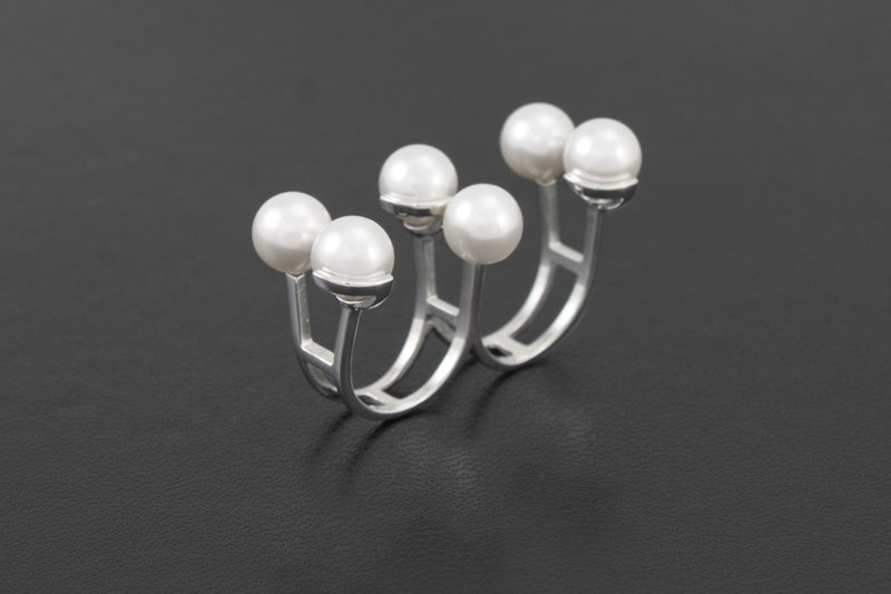 แหวนมุกหกเม็ด สีเงิน - แหวนทั่วไป - โลหะ สีเทา