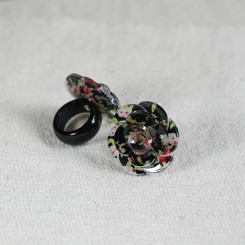 [MITHX] Soft Forest, Three-dimensional Flower, Ring-Black - General Rings - Acrylic Black