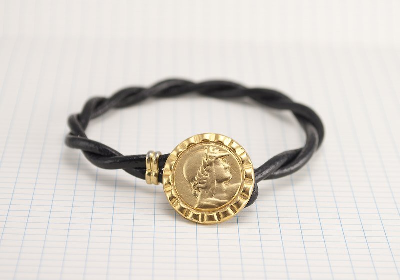 {La Don} 鈕扣系列-古羅馬桂冠的榮耀 - Bracelets - Genuine Leather Black
