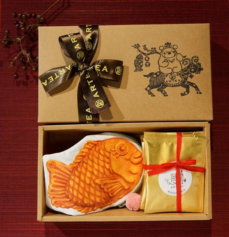 ARTEA【喝喜有魚】6包裝茶禮盒+鯛魚燒零錢包 - 茶葉/茶包 - 其他材質 紅色