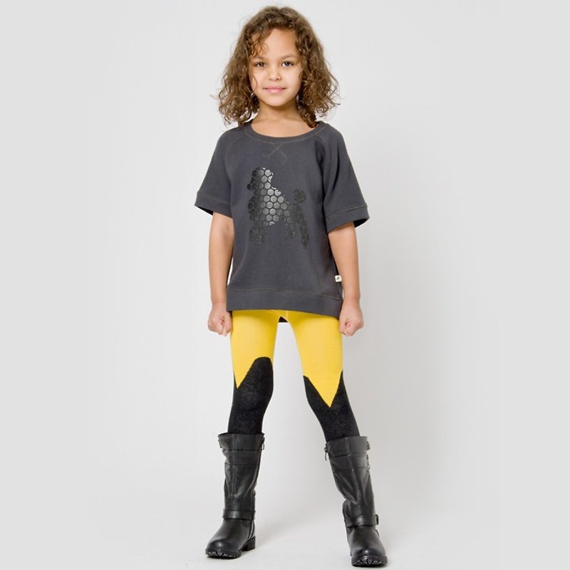 [Made in France] Swedish organic cotton children's tights 1-8 years old yellow/black stitching - ถุงเท้าเด็ก - ผ้าฝ้าย/ผ้าลินิน สีเหลือง