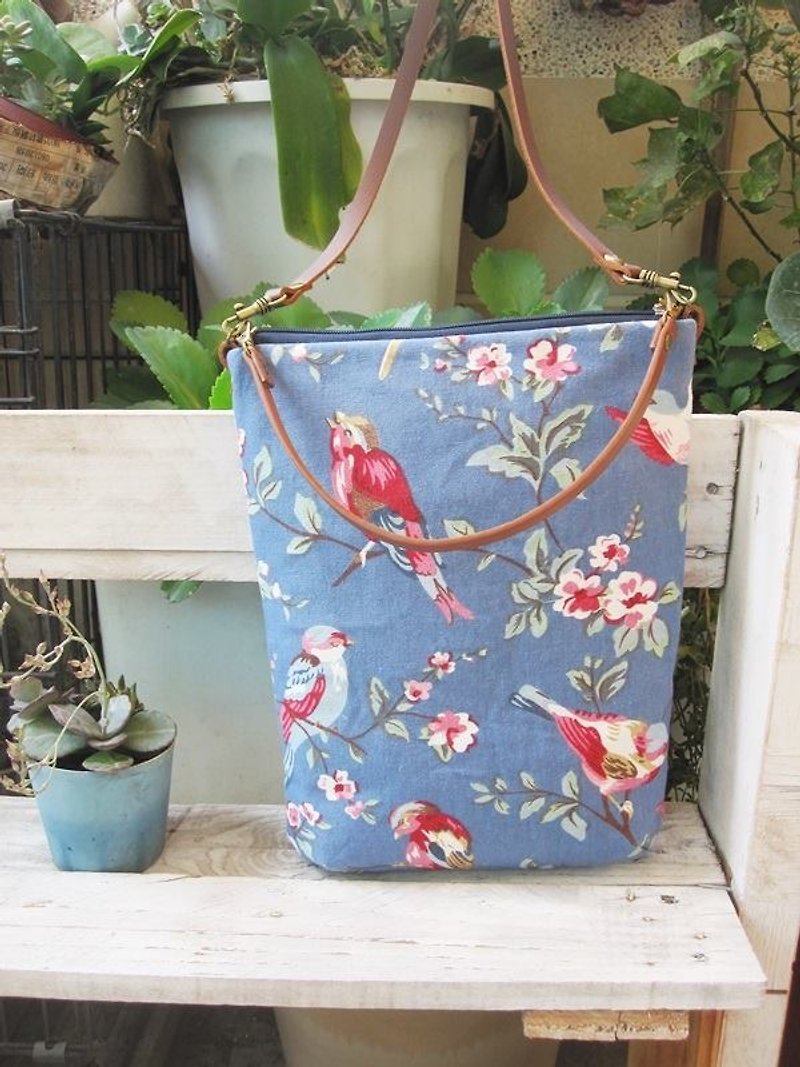 Spring Vintage French blue bird bag long strap section - Handbags & Totes - Cotton & Hemp Blue