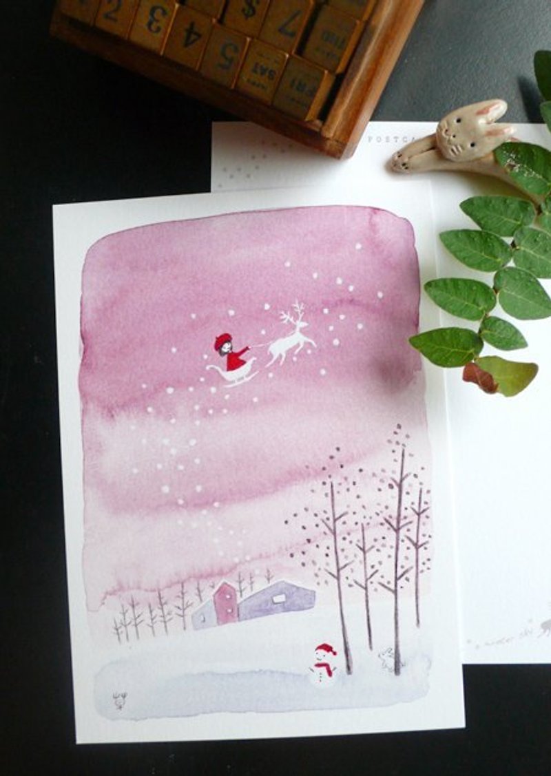 冬之天空/鹿兒在奔跑 明信片 - 卡片/明信片 - 紙 紫色