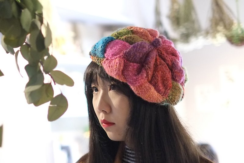 Design araignee*handmade caps - knit beret*- Noro II / stitching color / Japanese grocery wind ethnic wind - หมวก - วัสดุอื่นๆ หลากหลายสี
