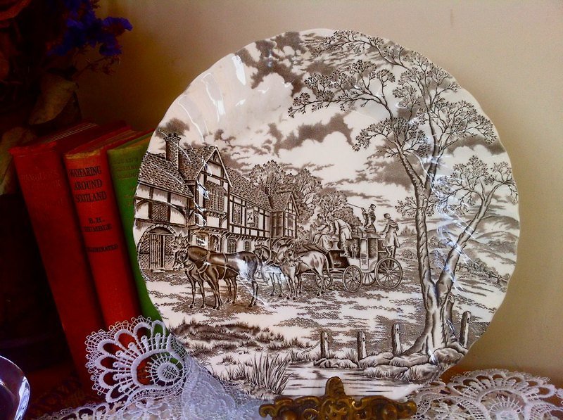 Anne ♥ ♥ vintage retro antique antiquities crazy British Royal mail porcelain rustic style series of hand-painted Tudor cake pan, dessert plate, fruit plate - cheap - จานเล็ก - วัสดุอื่นๆ สีนำ้ตาล