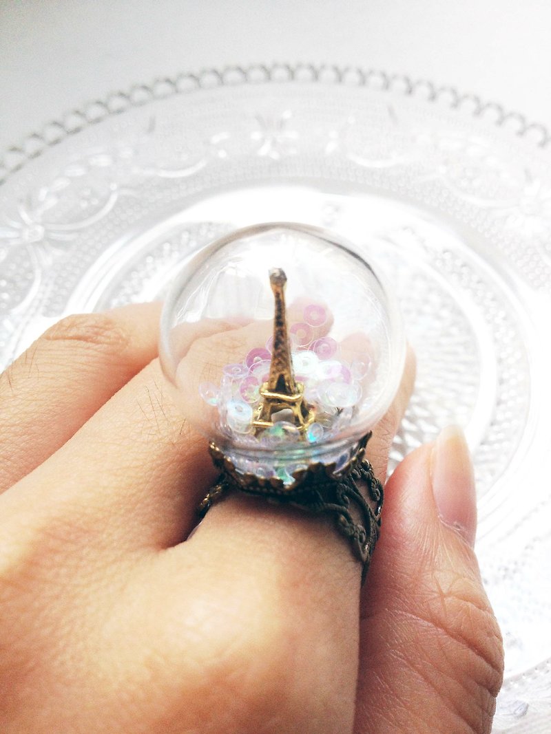 [Imykaka] ♥ Romantic Paris Eiffel Tower classic glass balls silver ring - แหวนทั่วไป - แก้ว ขาว