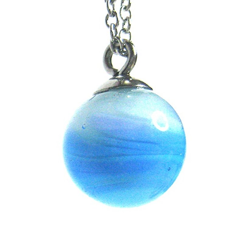 星球系列 天王星 琉璃珠項鍊 - 鎖骨鍊 - 玻璃 藍色