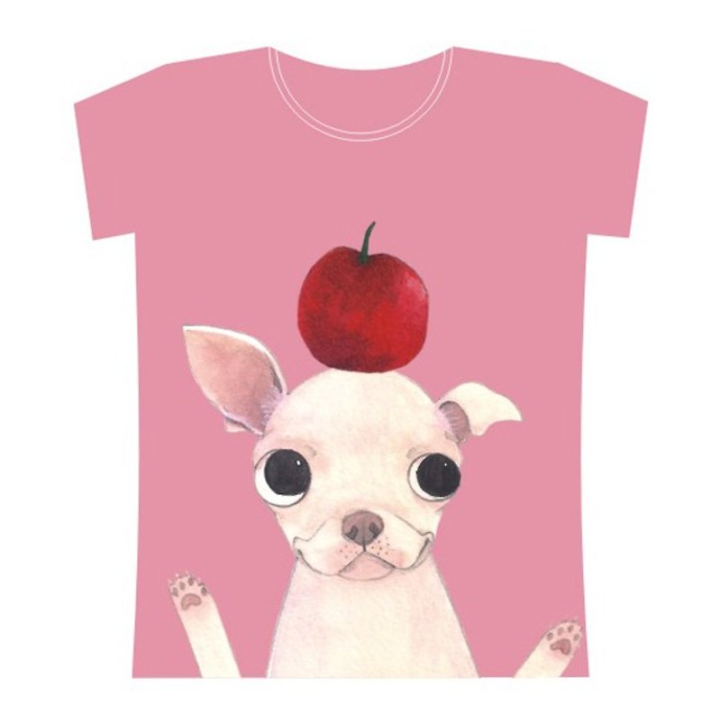 Chihuahua and apple t-shirt - เสื้อยืดผู้หญิง - วัสดุอื่นๆ 