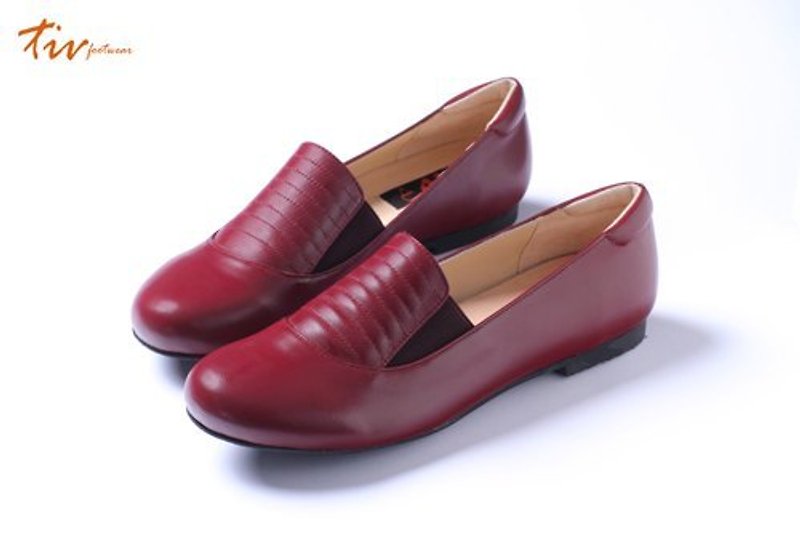 Burgundy retro deep-mouth shoes - Mary Jane Shoes & Ballet Shoes - Genuine Leather Red