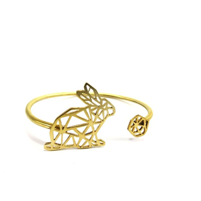 幾何小兔子黃銅手鍊 - 手鍊/手環 - 其他金屬 黃色