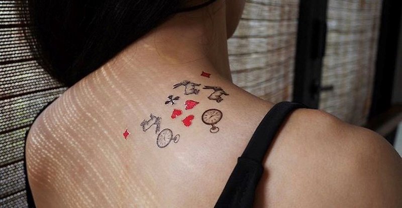 愛莉絲夢遊 -2入紋身貼紙 原創手繪設計 | 萬聖節 | 派對裝扮 - Temporary Tattoos - Paper Black