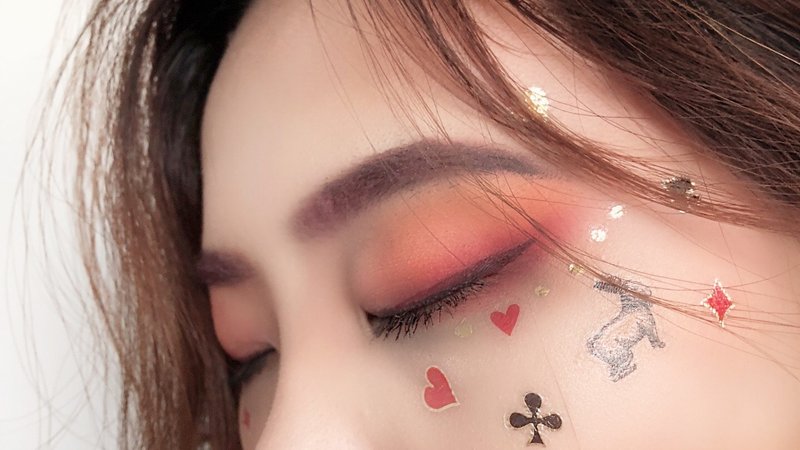 愛莉絲夢遊 -2入紋身貼紙 原創手繪設計 | 萬聖節 | 派對裝扮 - 紋身貼紙 - 紙 黑色