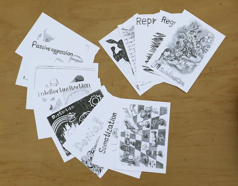 A set of 13 postcards for psychological defense mechanism - Cards & Postcards - Paper 