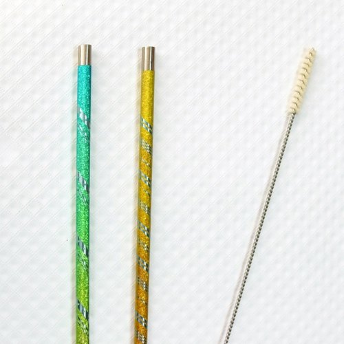 Omoide 思出 生活館 【日本製 Horie 】鈦愛地球-純鈦吸管2入(陽光橙+森林綠)+吸管刷