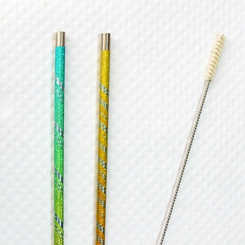[Made in Japan Horie] Titanium Love Earth-Pure Titanium Straw 2pcs (Sunshine Orange + Forest Green) + Straw Brush - Reusable Straws - Other Metals Multicolor