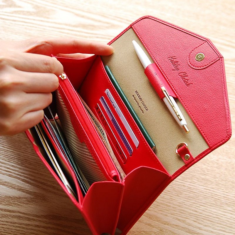 PLEPIC-Journey Holiday Passport Handle Wallet - Raspberry Raspberry Red, POJ92030 - กระเป๋าสตางค์ - หนังเทียม สีแดง