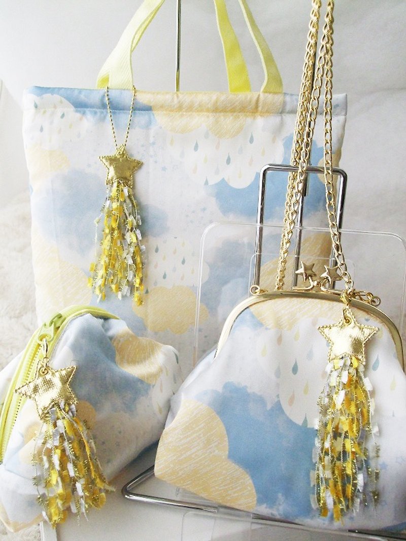 Clouds A4 size tote bag ☆ strap attached meteor / Cloud to-to bag with tassel of meteor. - Messenger Bags & Sling Bags - Other Materials Yellow