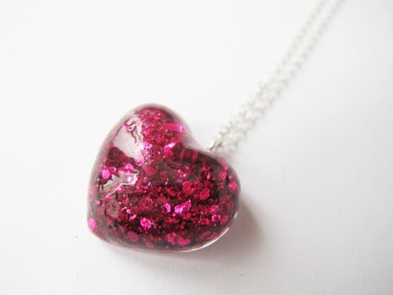 * Rosy Garden * candy pink sequined sweetheart deep water tempted shaped crystal glass necklace - Necklaces - Glass Pink