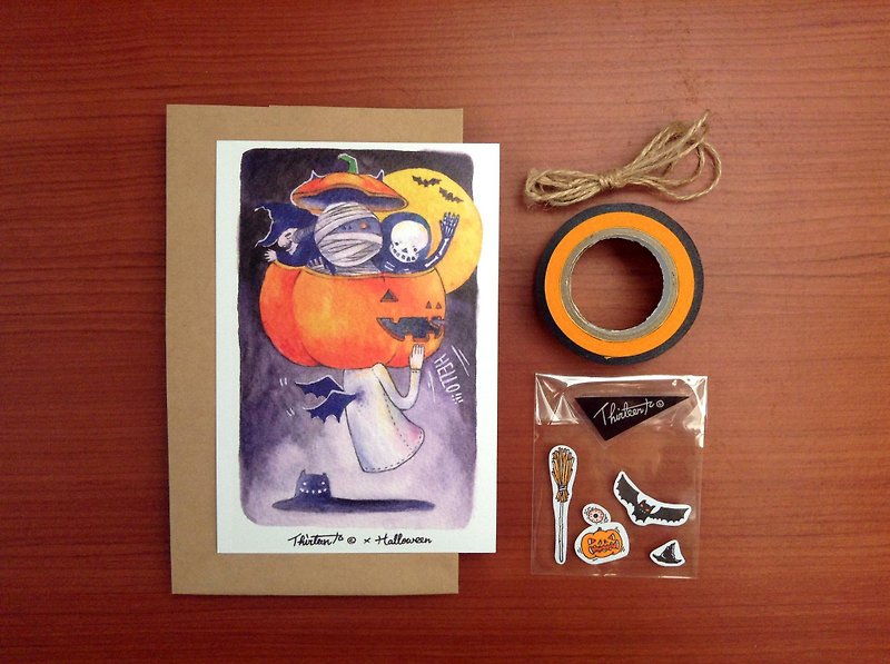 Happy halloween  illustration postcard - การ์ด/โปสการ์ด - กระดาษ สีส้ม