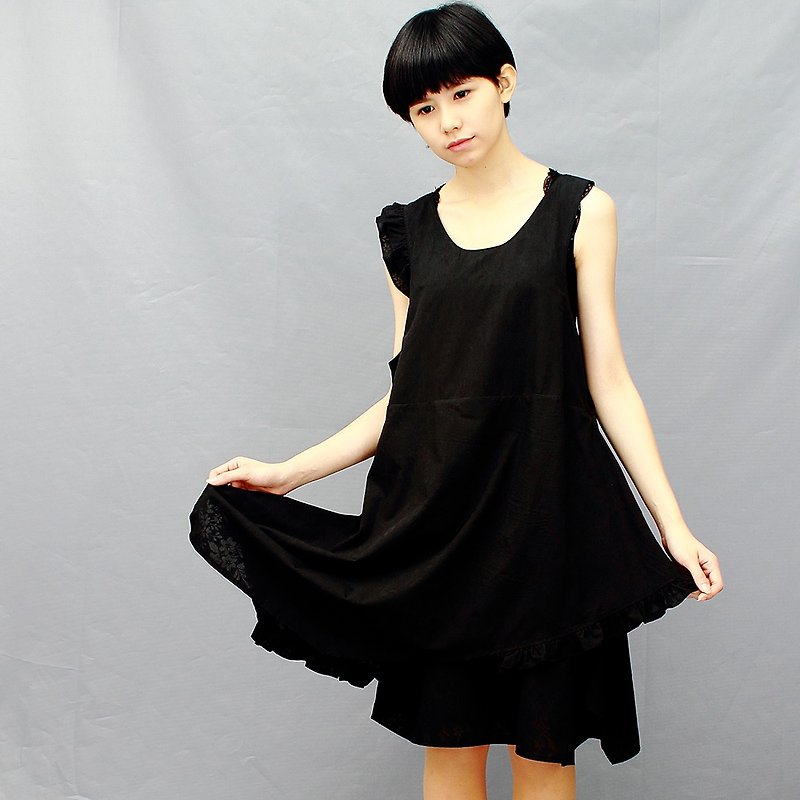 black  cotton dress/vest dress/bodydoll dress - ชุดเดรส - ผ้าฝ้าย/ผ้าลินิน สีเทา