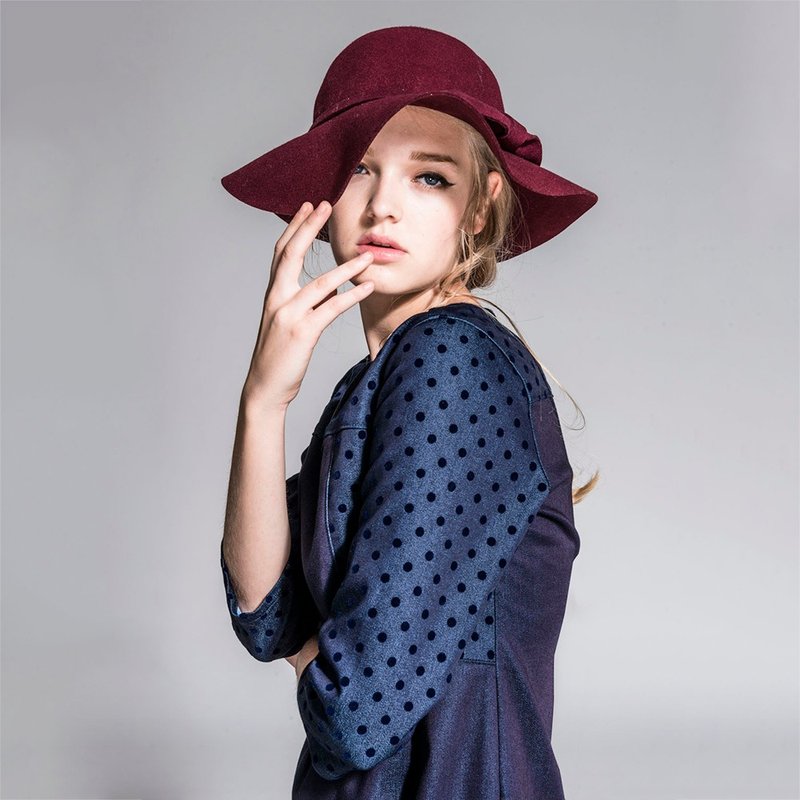 Stitching Aword sevenpoint sleeve dress dark blue NOVI tannin