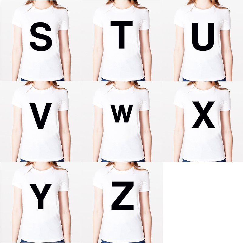 Big STUVWXYZ Girls Short Sleeve T-Shirt-White English Letter Design Text Fashion - เสื้อยืดผู้หญิง - ผ้าฝ้าย/ผ้าลินิน ขาว