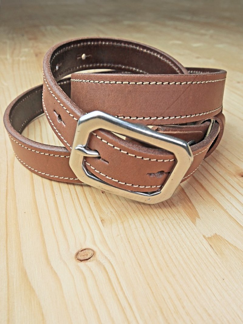 Chainloop self-made handmade belt can be customized size plain cowhide narrow belt - เข็มขัด - หนังแท้ สีนำ้ตาล