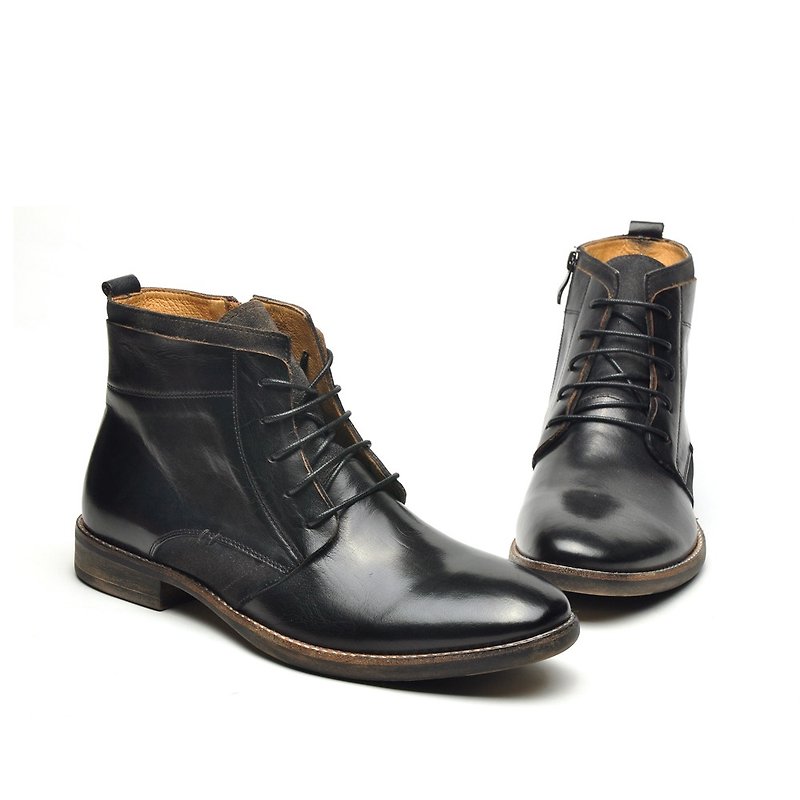 Temple Xiaoliang City Yuppie Leather Zipper Desert Boots Black - Men's Boots - Genuine Leather Black