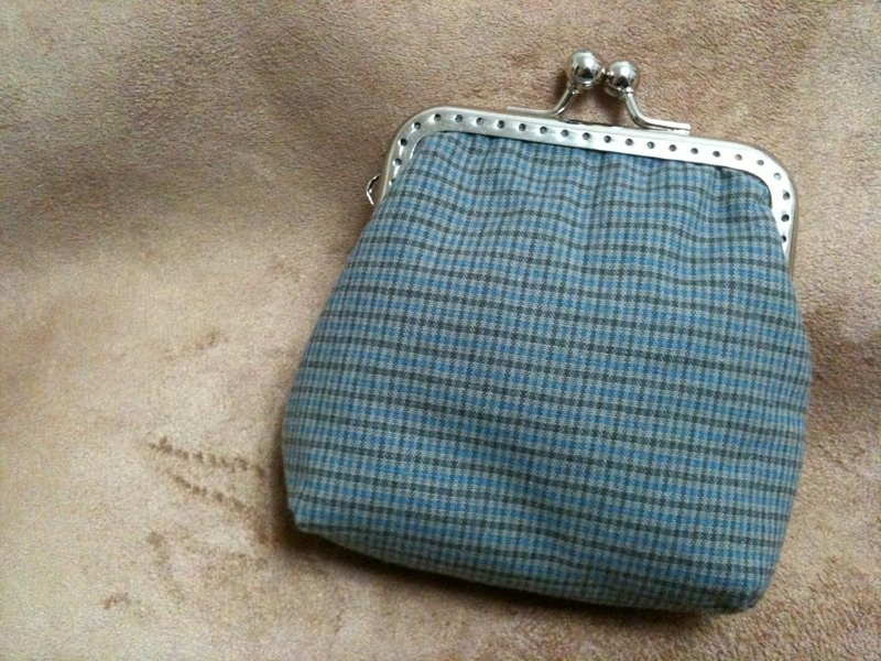 [Needle Shishi] x light blue retro gray checkered purse mouth gold package ﹑ - กระเป๋าใส่เหรียญ - วัสดุอื่นๆ สีเทา