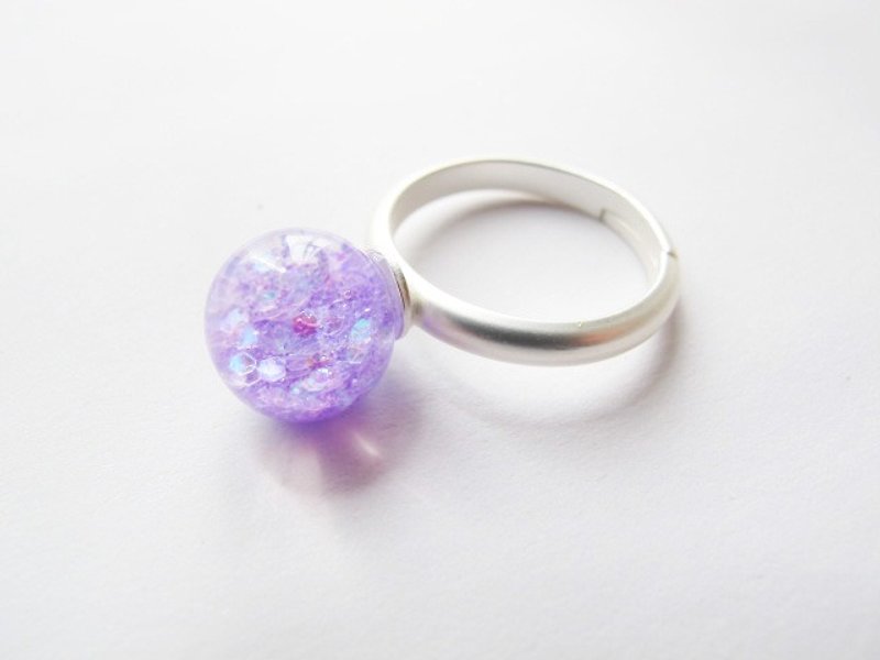 ＊Rosy Garden＊香芋紫色亮片流動水晶玻璃球戒指 - 戒指 - 玻璃 紫色