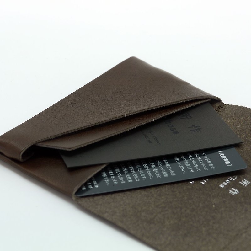 Japanese Handmade - Shosa tanned leather card holder/clips - Basic/Deep brown - ที่เก็บนามบัตร - หนังแท้ สีนำ้ตาล