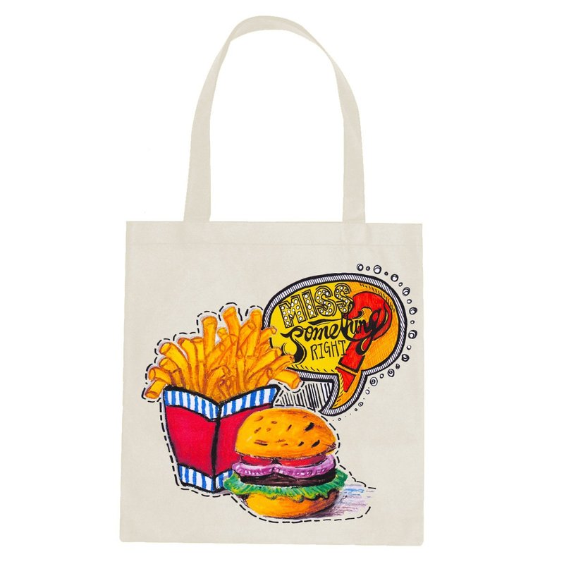 BatearsWorld 手繪手印 "Burger&Fried" 手提／肩背 - 側背包/斜背包 - 其他材質 橘色