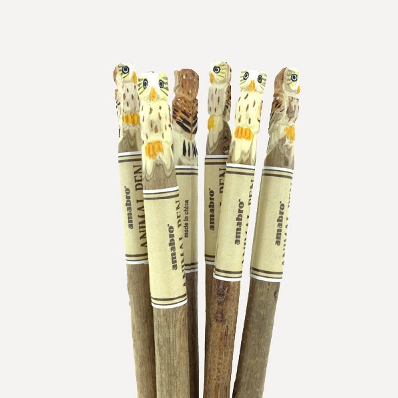 Amabro 動物木雕原子筆・棕色貓頭鷹 - 原子筆/中性筆 - 木頭 