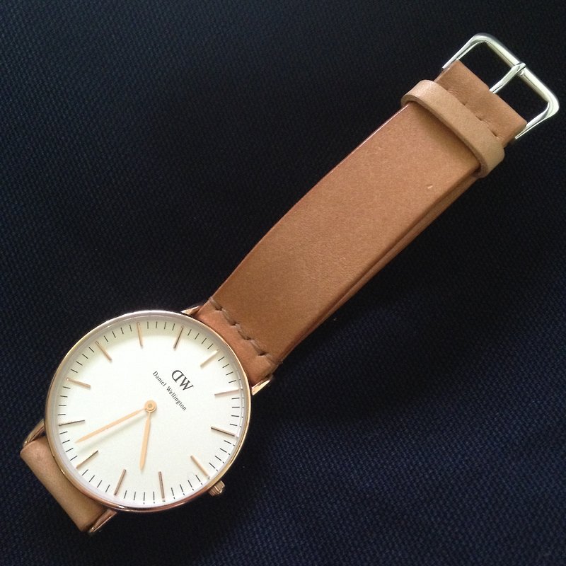 皮革錶帶-簡約款式 2mm  leather strap - 女錶 - 真皮 橘色
