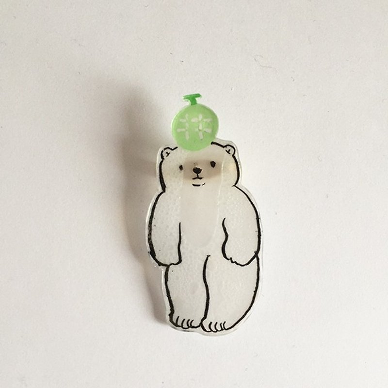 Brooch pin / head melon polar bears - Brooches - Plastic White