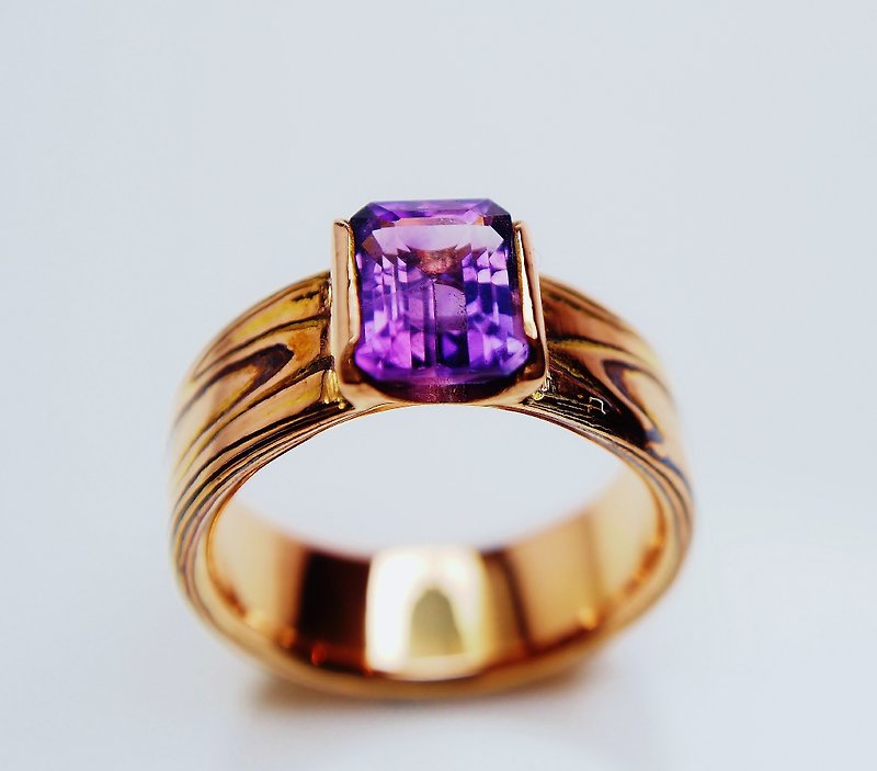 木目金戒指  ( K金 ) 木紋金 (紫水晶款) (單枚價) - 戒指 - 其他金屬 多色