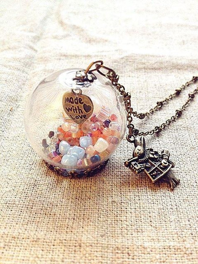 [Imykaka] ♥ Alice rabbit crystal ball Valentine Heart Necklace - Necklaces - Glass Multicolor