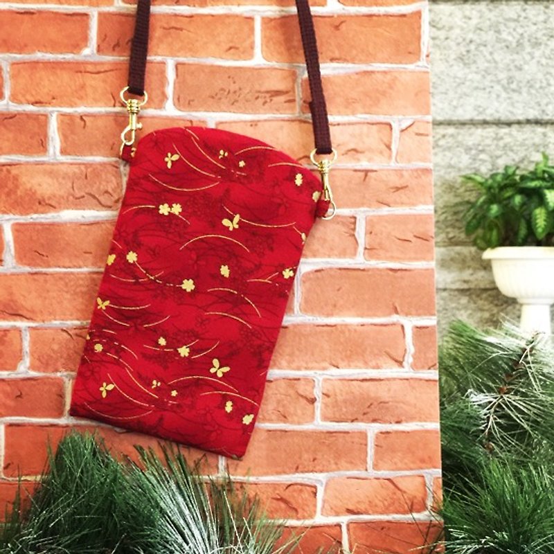 【生日/聖誕禮物/手機包】小簡約手機包 / 斜背包 貴氣紅 - 側背包/斜孭袋 - 其他材質 紅色