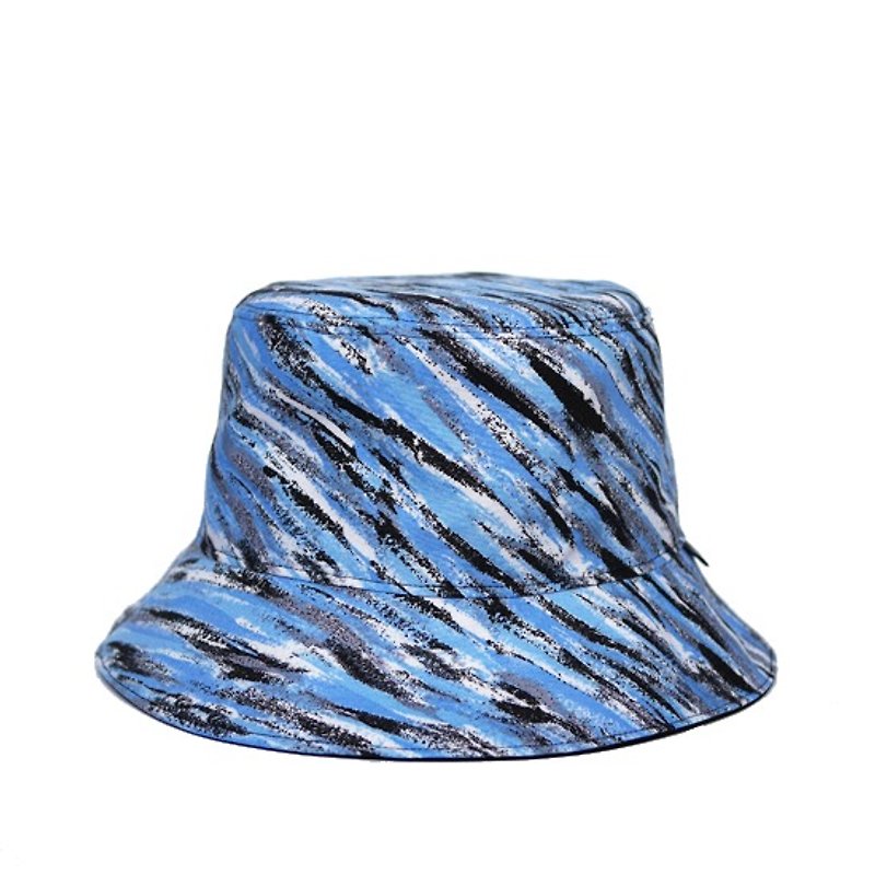 Summer casual black and blue watercolor Qinliang sided hat - หมวก - วัสดุอื่นๆ สีน้ำเงิน