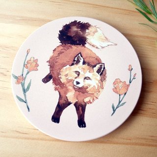 Round ceramic coaster for small animals/ Little fox/