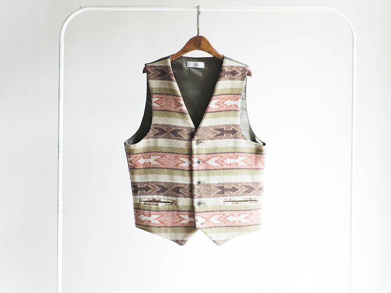 River Hill - sweet maple cotton mouth Letters of antique vintage vintage oversize vest vest - เสื้อกั๊กผู้หญิง - ขนแกะ สีกากี