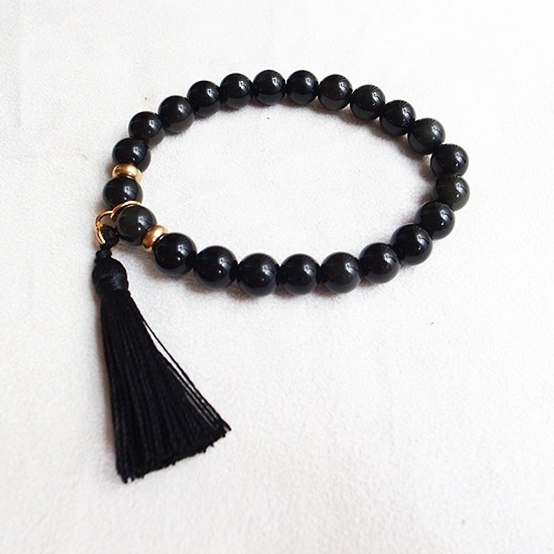 ☽ Qi Xi hand for ☽ [07280] obsidian tassel Bronze section - Bracelets - Other Materials Black