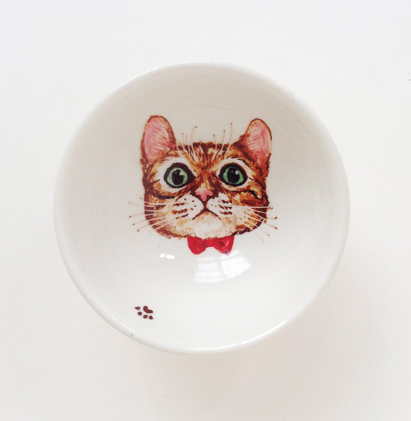 Painted small cup - orange tiger cat classes - ถ้วย - เครื่องลายคราม สีส้ม